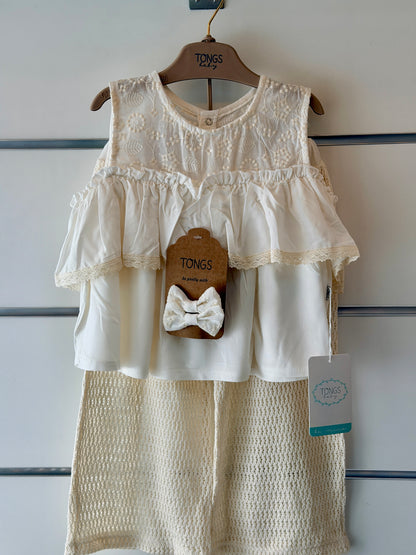 Tongs Luxe Baby Jurk met Haarband – Cream