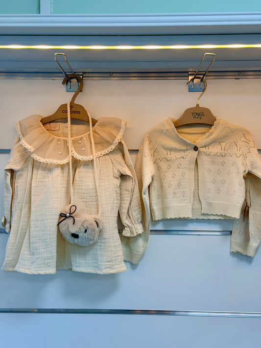 CocoSiss 3-Delige Baby Jurk Set met Vestje en Tasje