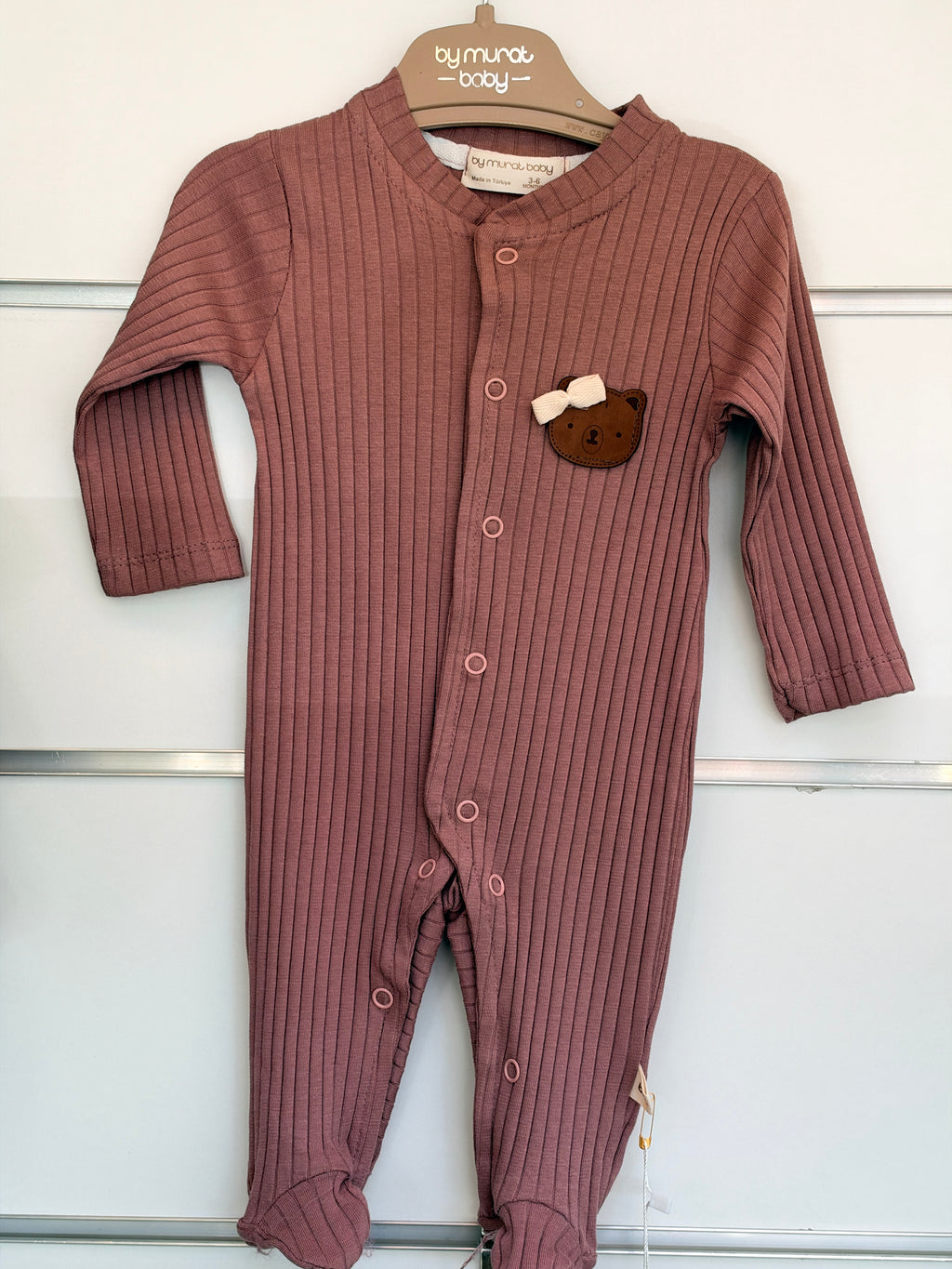Baby Rib Romper met Voetjes & Haarband – Oudroze | Teddy Bear