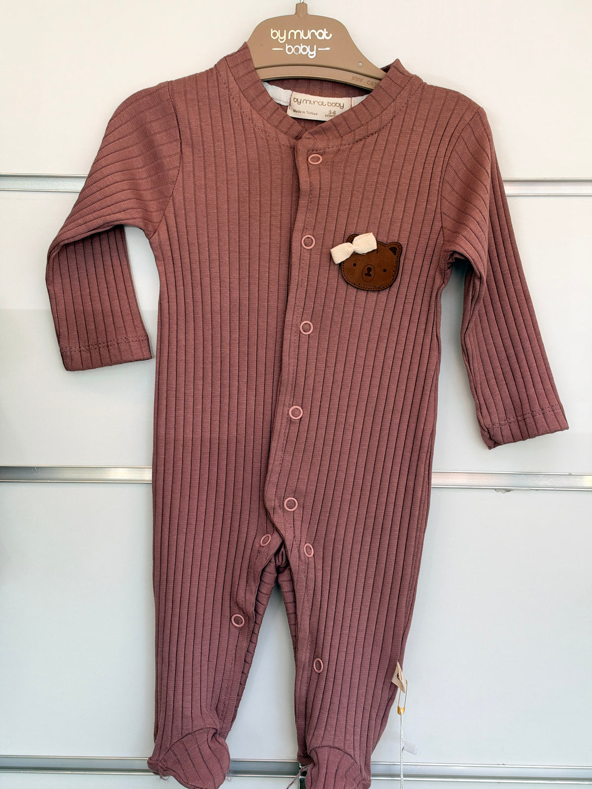 Baby Rib Romper met Voetjes & Haarband – Oudroze | Teddy Bear