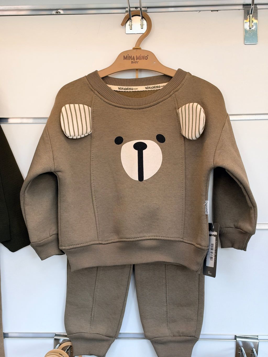 Baby 2-Delige Set met Beer Sweater & Broek – Olijfgroen