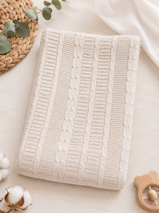 Gebreide Babydeken – Beige & Grijs