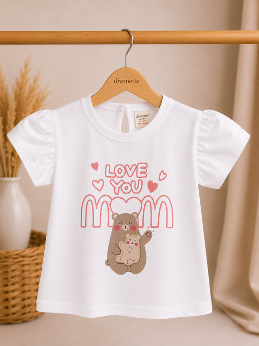 Love You Mom Meisjes T-Shirt Wit