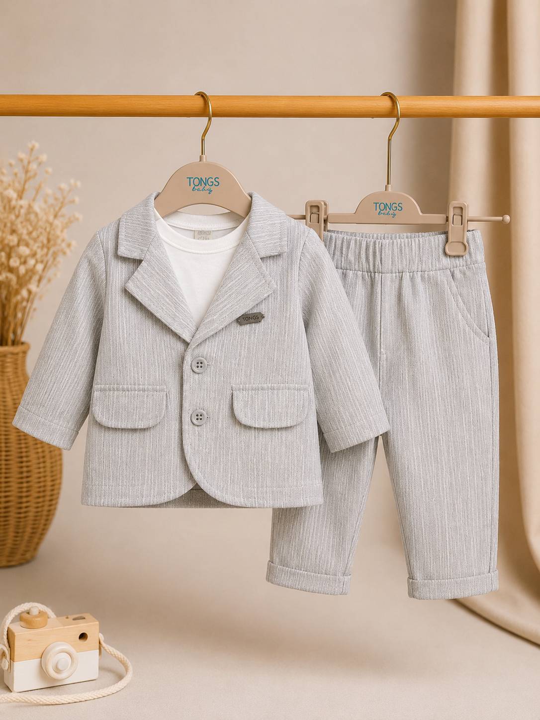 Lichtgrijze Baby Kostuumset met Blazer en Broek  Tongs Baby