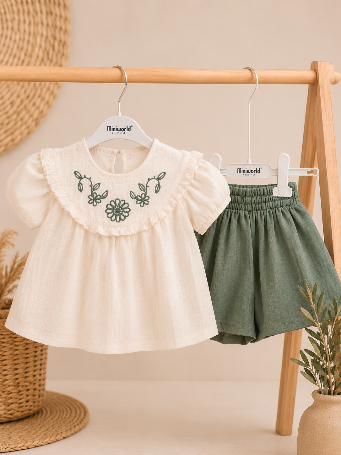 Bloesem Meisjes Set – Crème & Saliegroen
