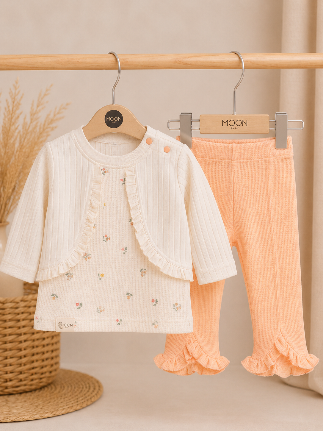 Moon Baby Bloemen Set – Crème & Perzik