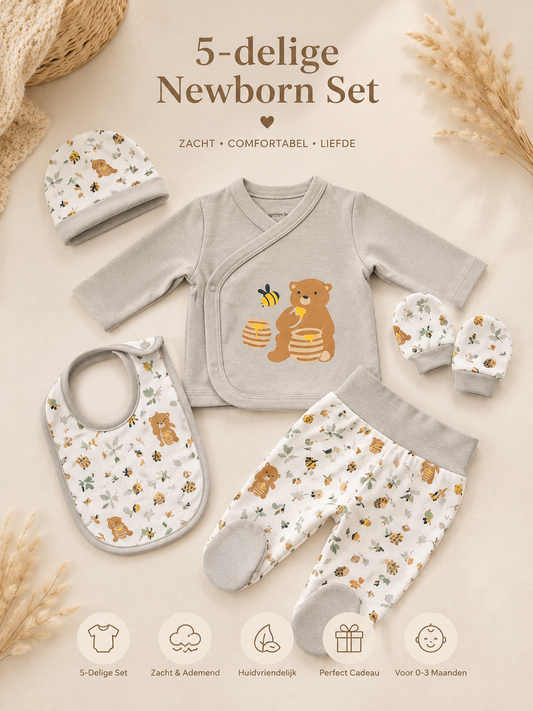 5-Delige Newborn Set – Honey Bear | Organic Cotton