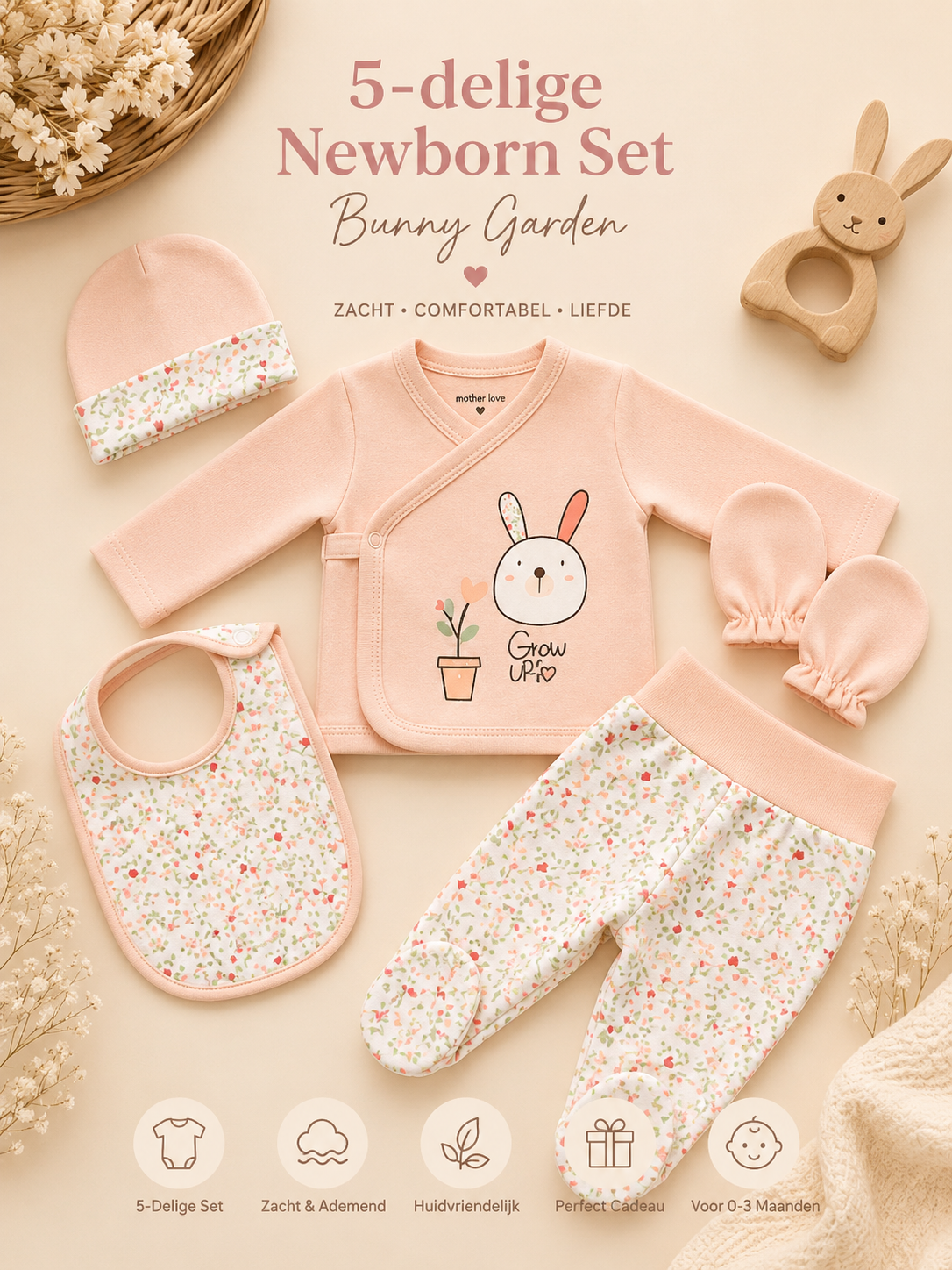5-Delige Newborn Set – Bunny Garden