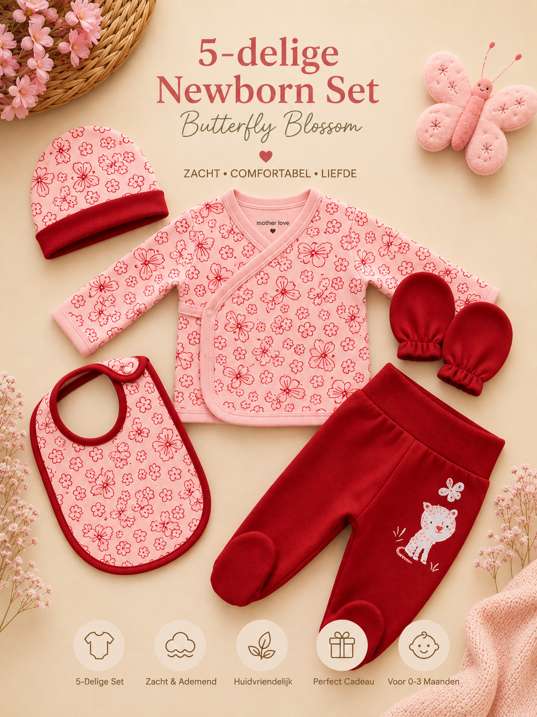 5-Delige Newborn Set – Butterfly Blossom