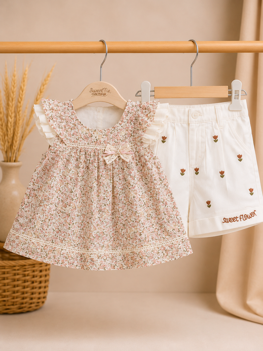 Vintage Bloemen Meisjesset