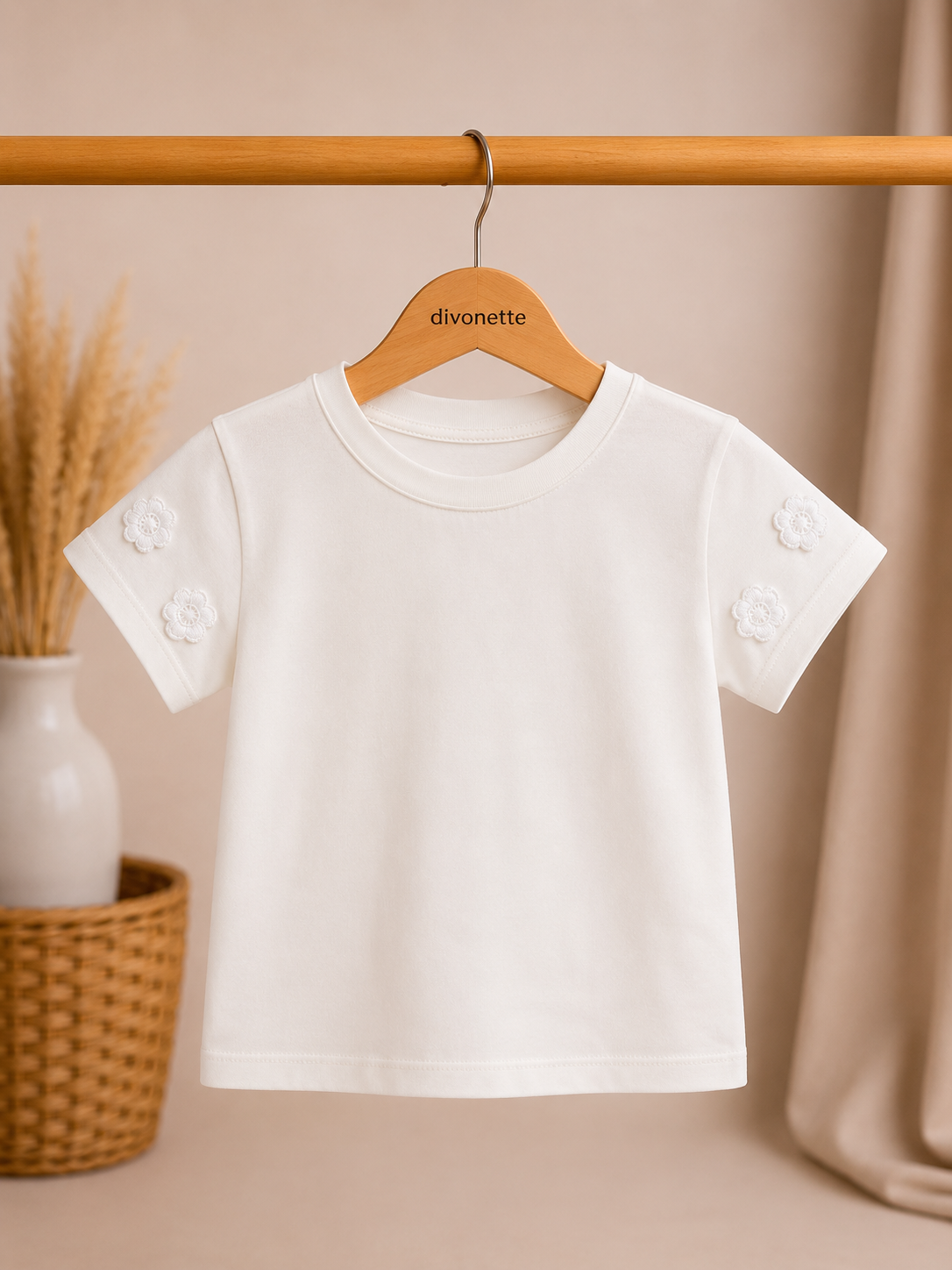 Geborduurd Bloemen T-shirt Off White