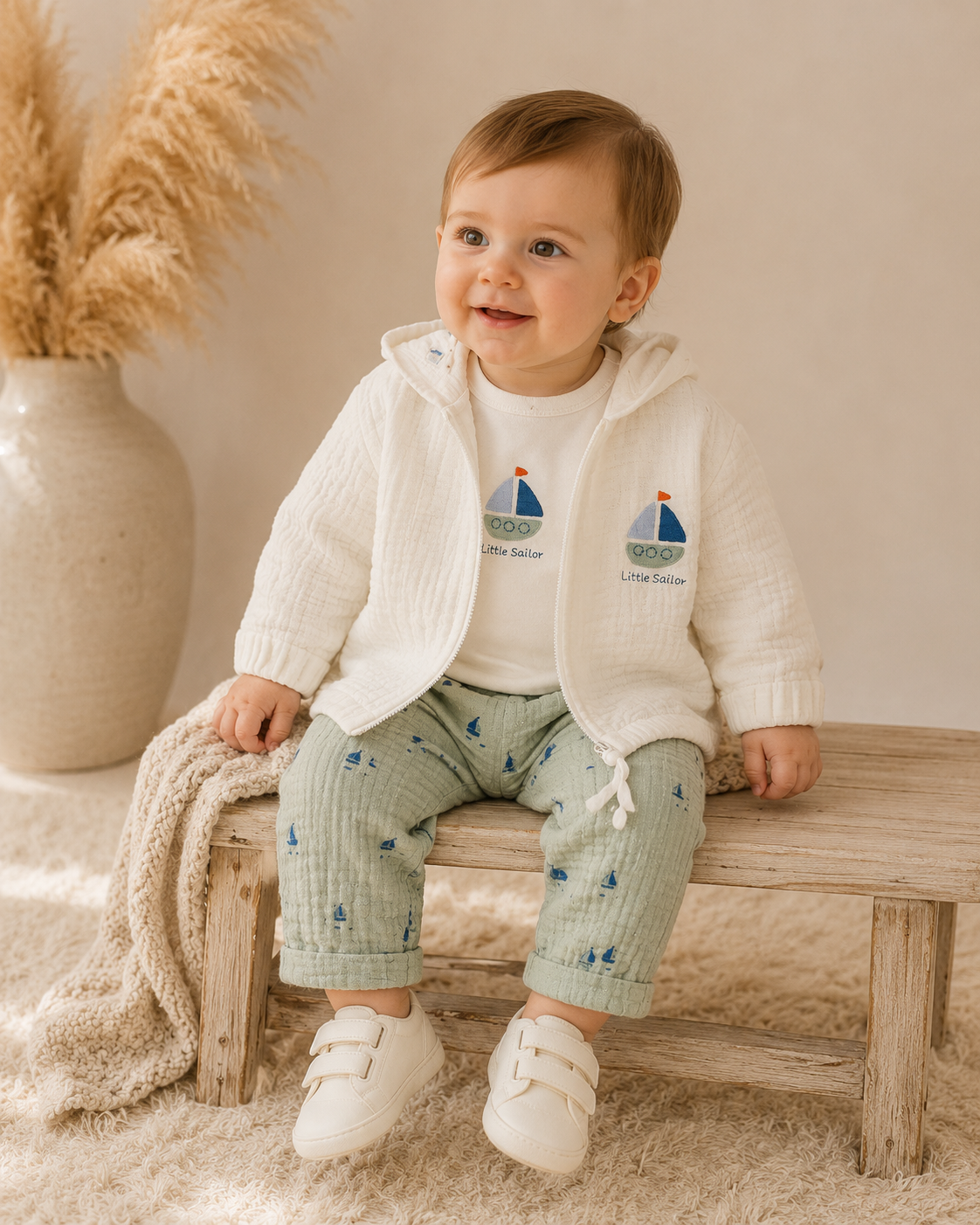 Anna Babba 3-Delige Baby Set – Vest met Capuchon, Shirt & Broek