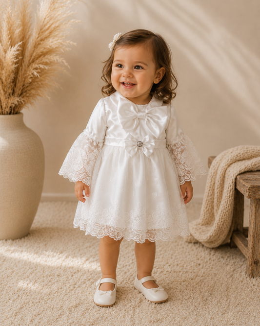 Babydola Baby Jurk – Elegant White Bow