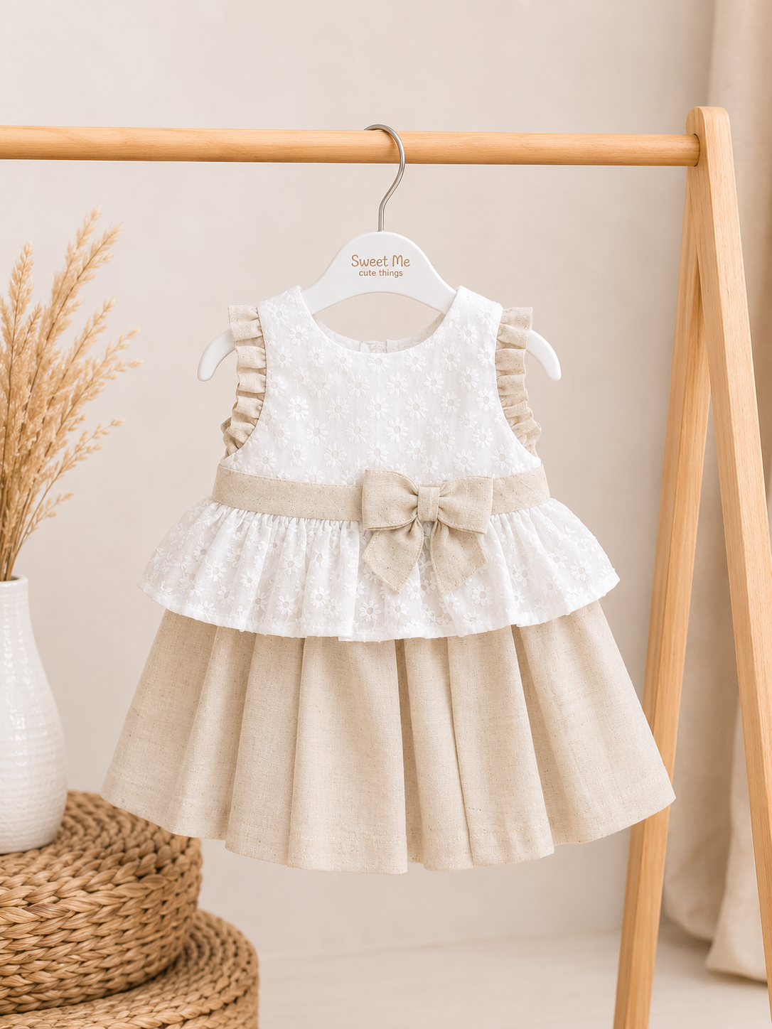 Via Girls Elegance Jurk – Beige & Wit