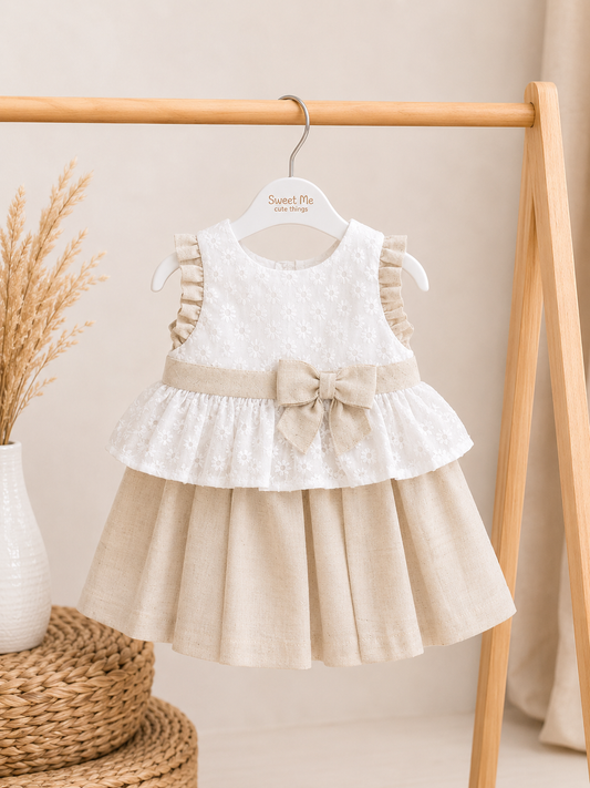 Via Girls Elegance Jurk – Beige & Wit