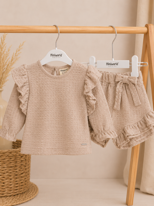 Beige Ruffle Set – Meisjes 2-Delige Zomerset